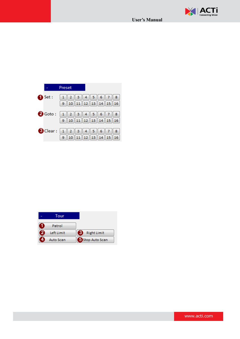 Streaming explorer user’s manual, Preset, Tour setting | ACTi Streaming Explorer V.2.1.09 User Manual | Page 10 / 14