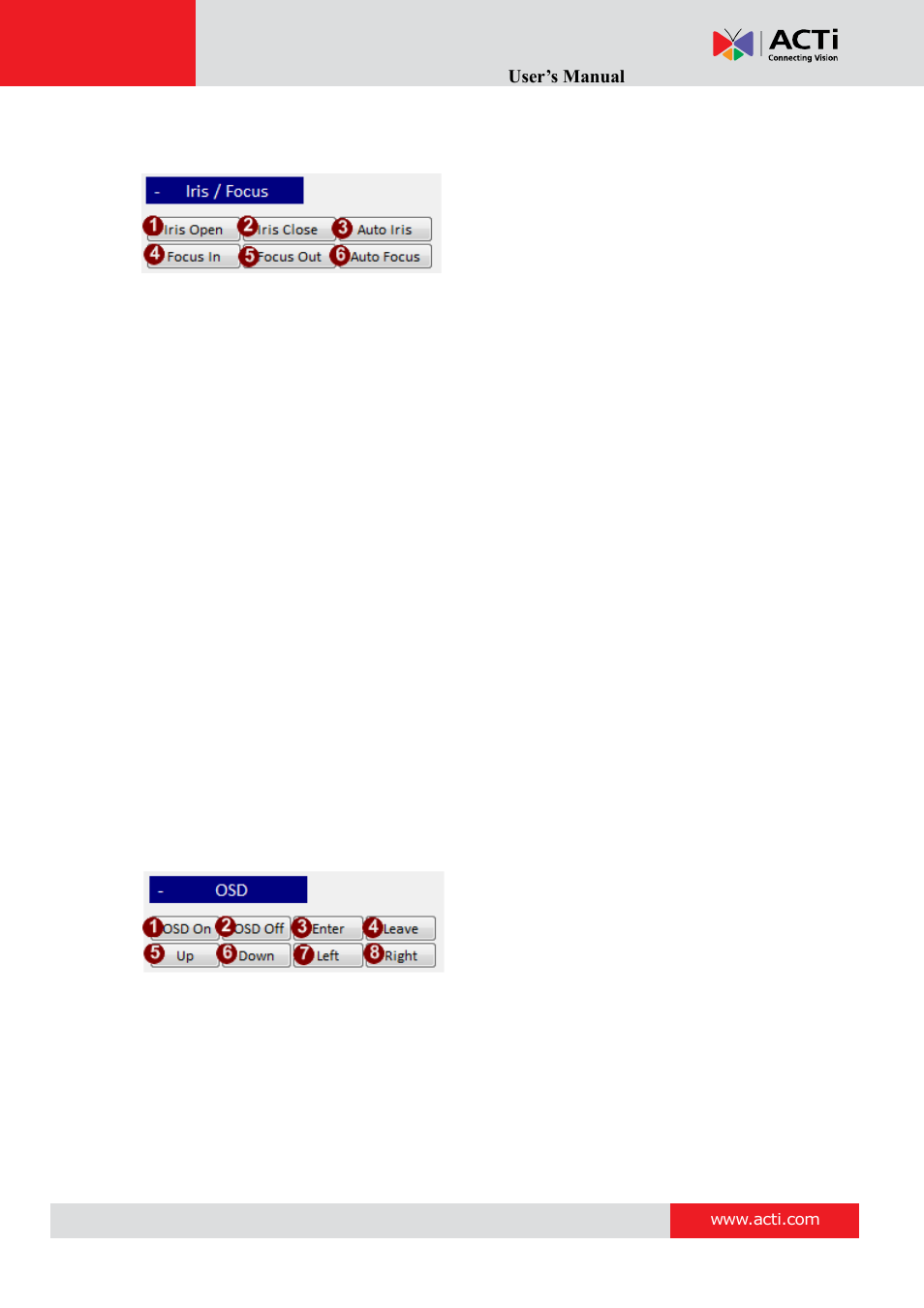 Streaming explorer user’s manual, Iris/focus | ACTi Streaming Explorer V.2.1.09 User Manual | Page 9 / 14