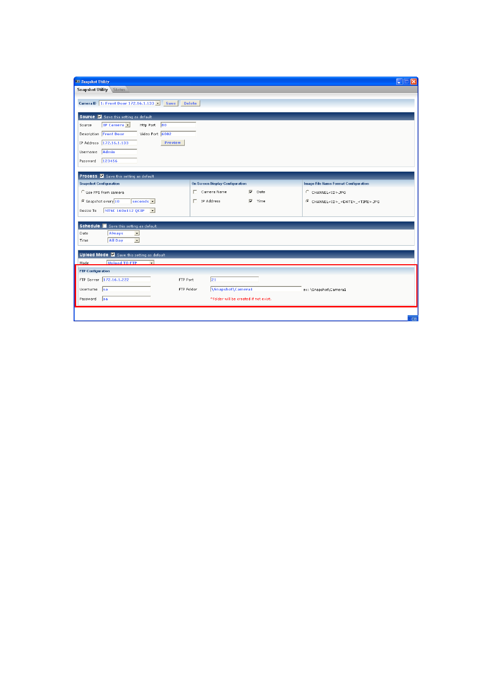 Upload to ftp, Igure | ACTi Snapshot Utility V.2.1.06 User Manual | Page 13 / 16