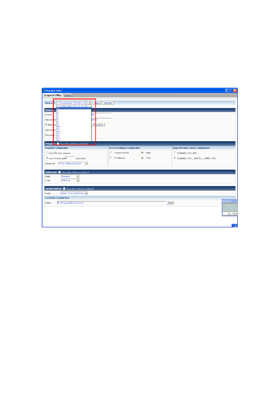 Setup, Step1.select a channel id, Elect a | Hannel, Igure | ACTi Snapshot Utility V.2.1.06 User Manual | Page 7 / 16