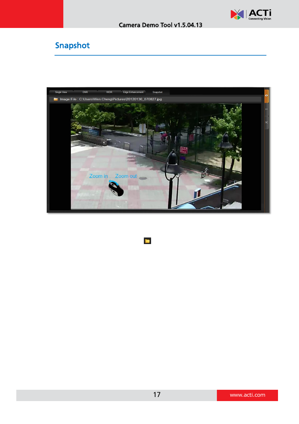 Snapshot | ACTi Camera_Demo_Tool V1.5.04.13 User Manual | Page 17 / 18