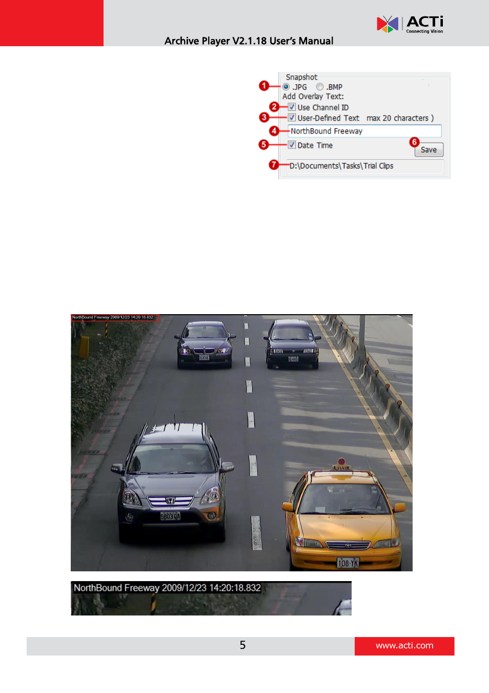 Snapshot settings, Archive player v2.1.18 user’s manual | ACTi Archive Player V.2.1.18 User Manual | Page 5 / 6