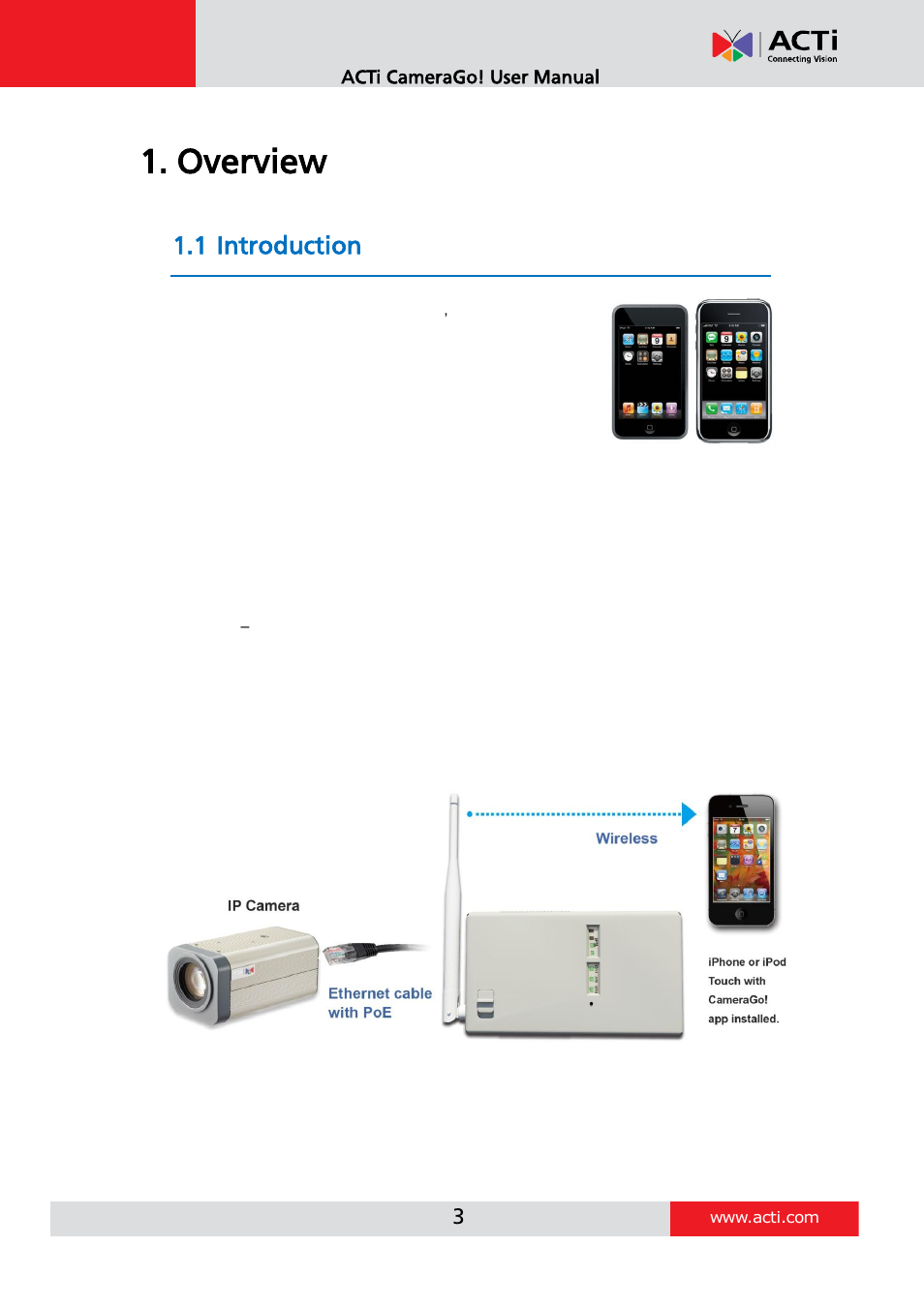Overview, Introduction, 1 introduction | ACTi Camera Go! V1.5.10 User Manual | Page 3 / 17