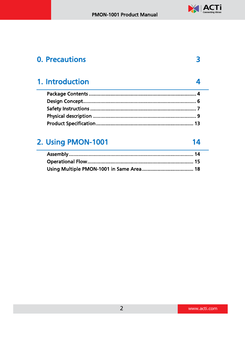 ACTi PMON-1001 User Manual | Page 2 / 20