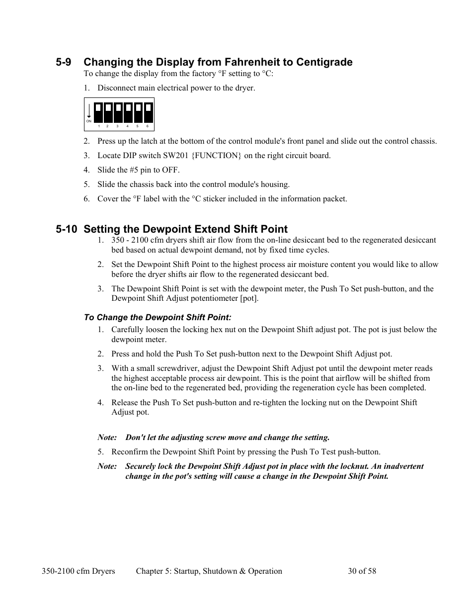 10 setting the dewpoint extend shift point | AEC WD 350 through WD3000 Dehumidifying Dryers User Manual | Page 31 / 59