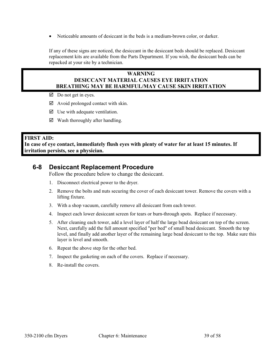 8 desiccant replacement procedure | AEC WD 350 through WD3000 Dehumidifying Dryers User Manual | Page 40 / 59