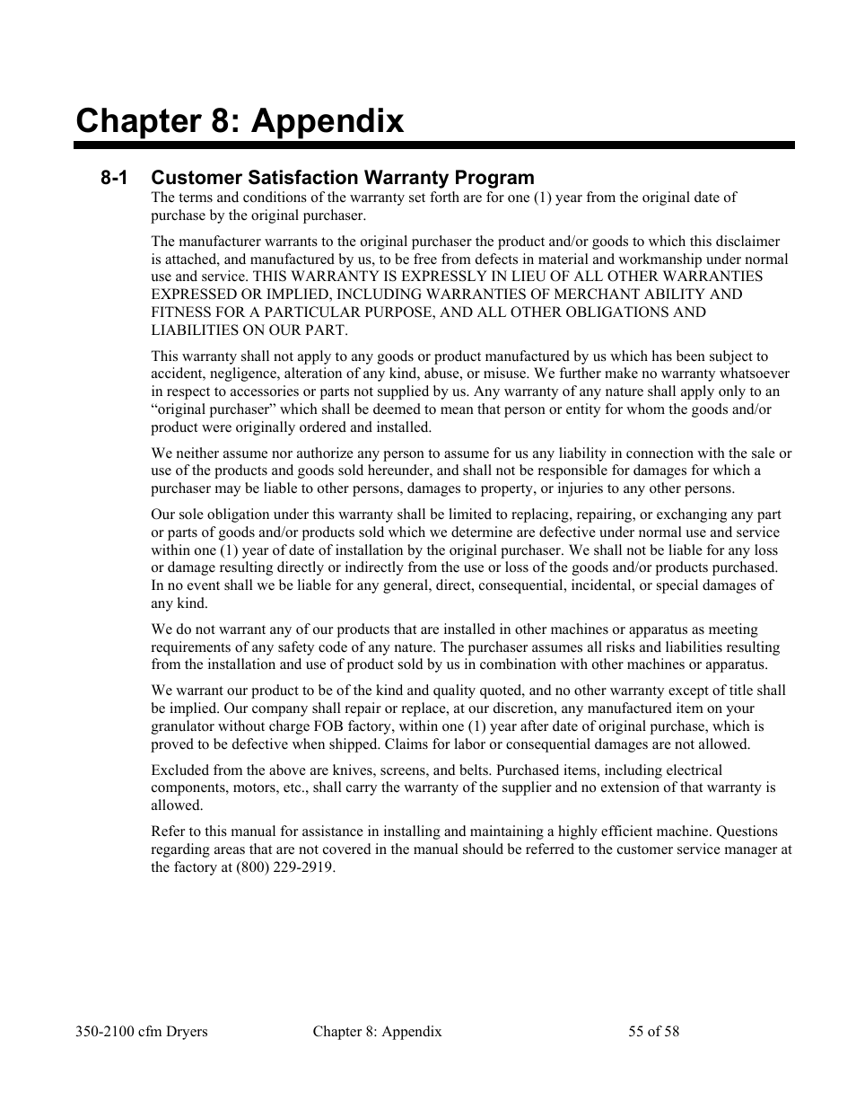 Chapter 8: appendix | AEC WD 350 through WD3000 Dehumidifying Dryers User Manual | Page 56 / 59