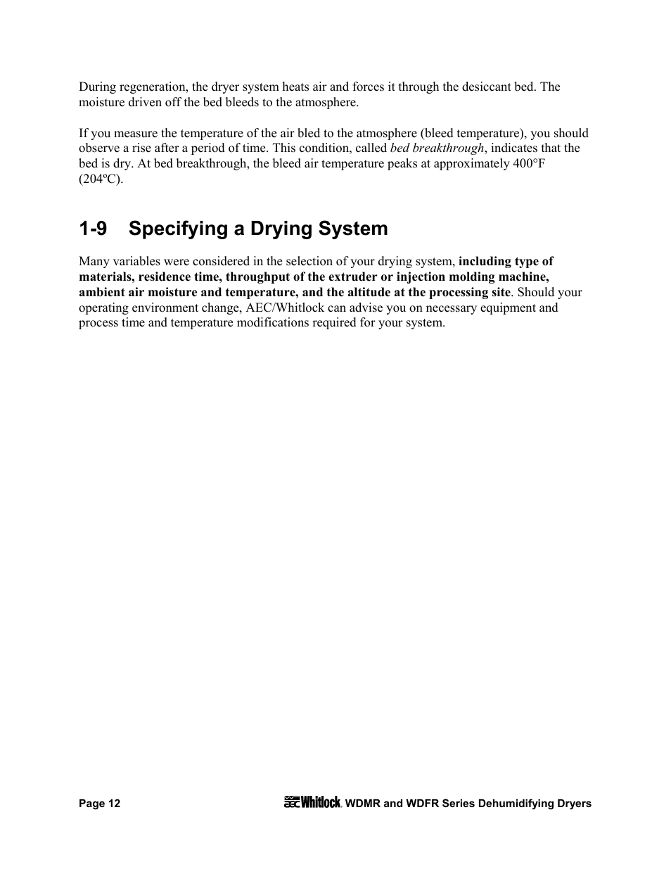 9 specifying a drying system | AEC WD 350 through WD3000 Dehumidifying Dryers User Manual | Page 13 / 84