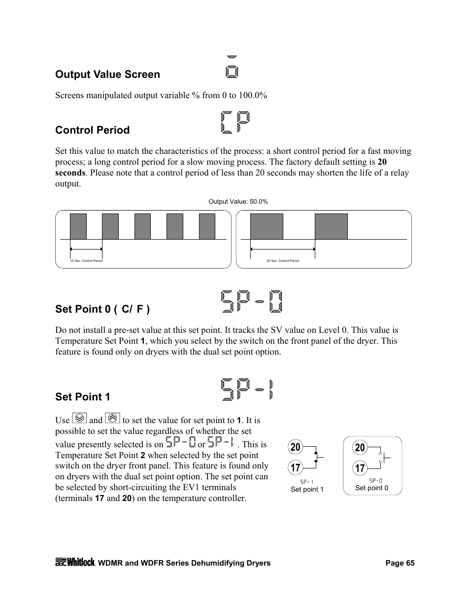 Output value screen, Control period, Set point 0 ((c/(f ) | Set point 1 | AEC WD 350 through WD3000 Dehumidifying Dryers User Manual | Page 66 / 84