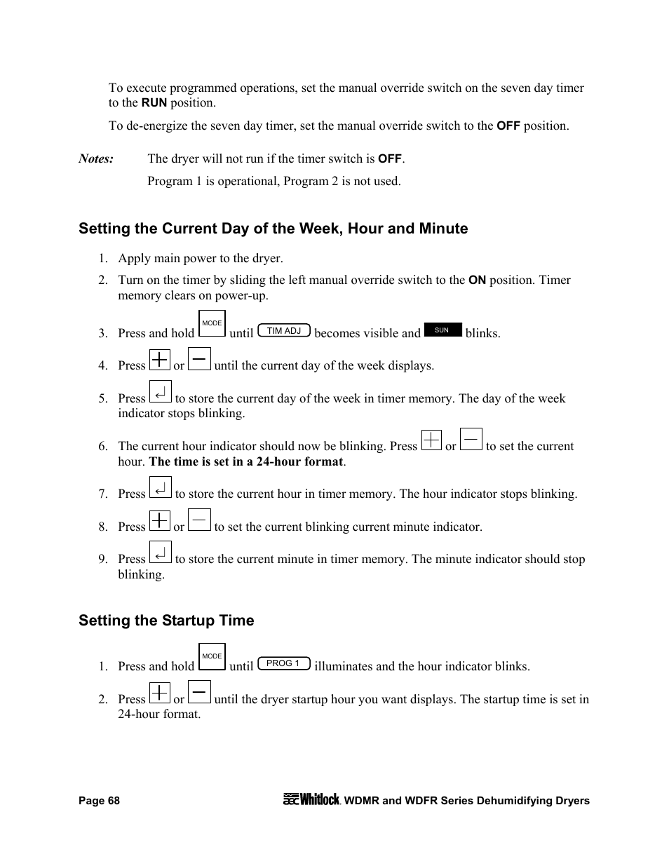 Setting the startup time | AEC WD 350 through WD3000 Dehumidifying Dryers User Manual | Page 69 / 84