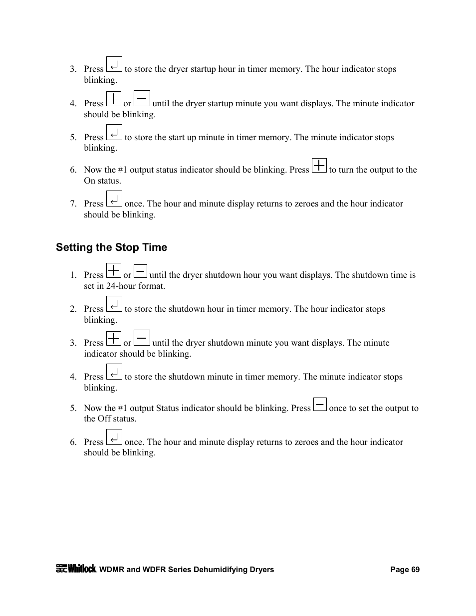 Setting the stop time | AEC WD 350 through WD3000 Dehumidifying Dryers User Manual | Page 70 / 84