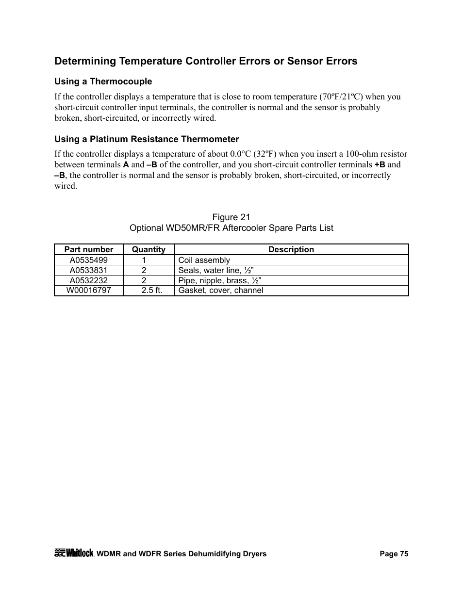 Using a thermocouple, Using a platinum resistance thermometer | AEC WD 350 through WD3000 Dehumidifying Dryers User Manual | Page 76 / 84