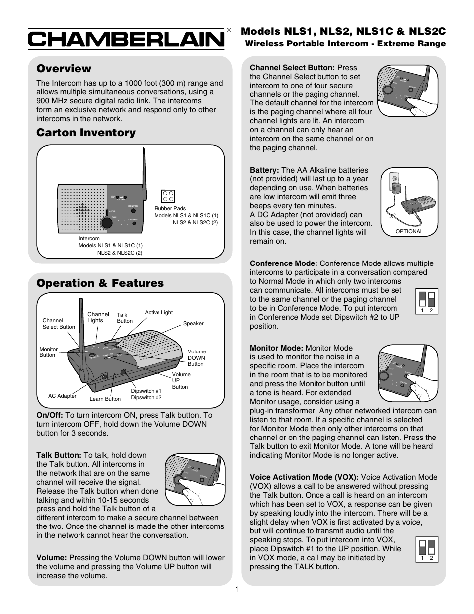 Chamberlain NLS1C User Manual | 4 pages