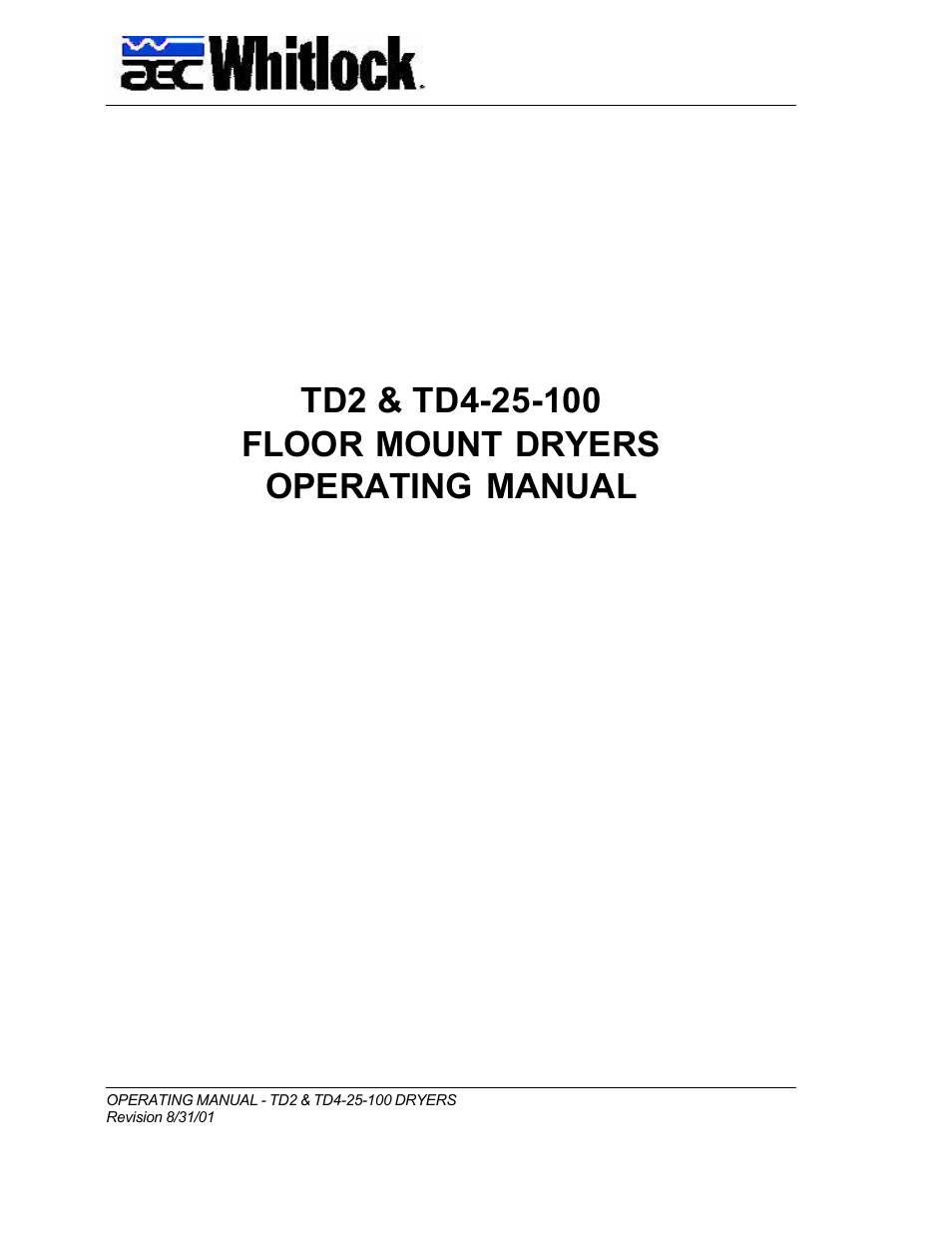 AEC TD Floor Mount Dryers User Manual | 20 pages
