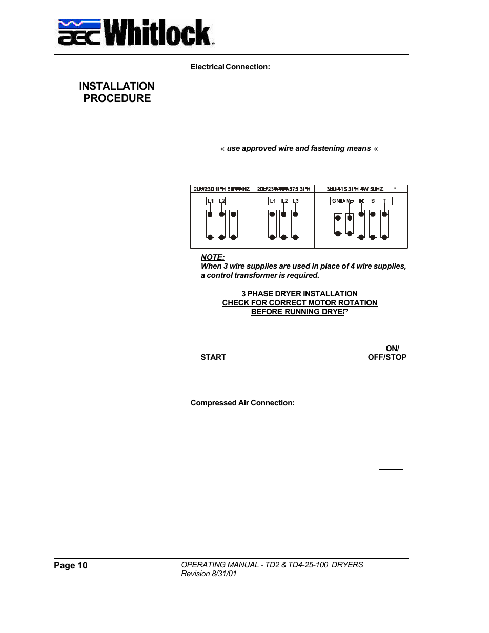 Installation procedure | AEC TD Floor Mount Dryers User Manual | Page 10 / 20