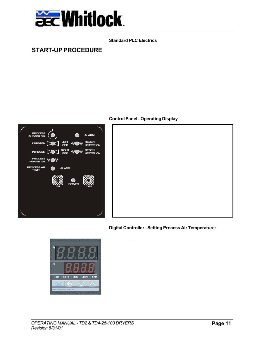 Start-up procedure, Page 11 | AEC TD Floor Mount Dryers User Manual | Page 11 / 20