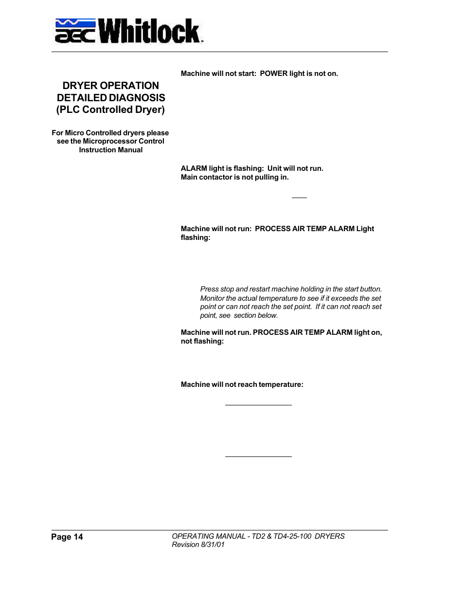 AEC TD Floor Mount Dryers User Manual | Page 14 / 20