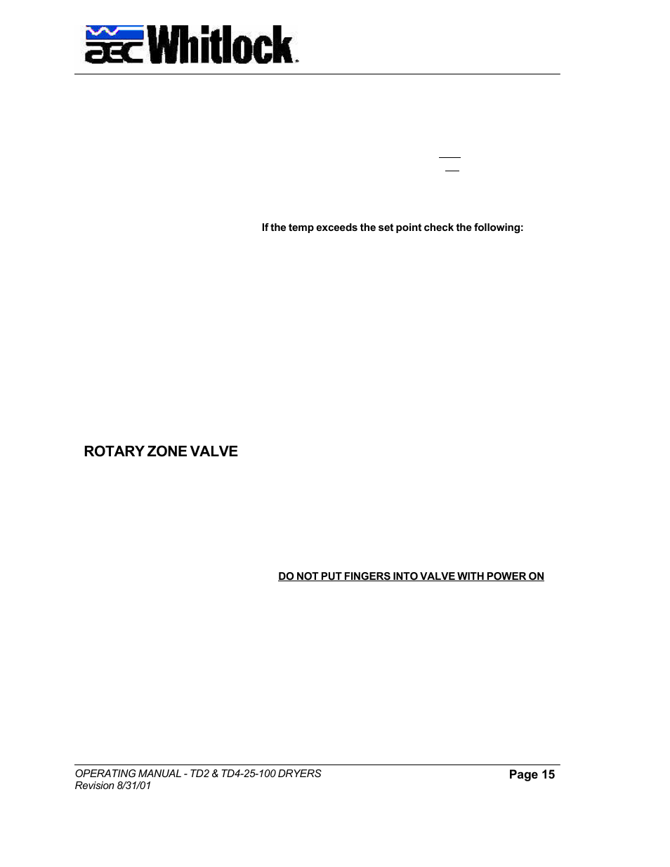 Rotary zone valve | AEC TD Floor Mount Dryers User Manual | Page 15 / 20