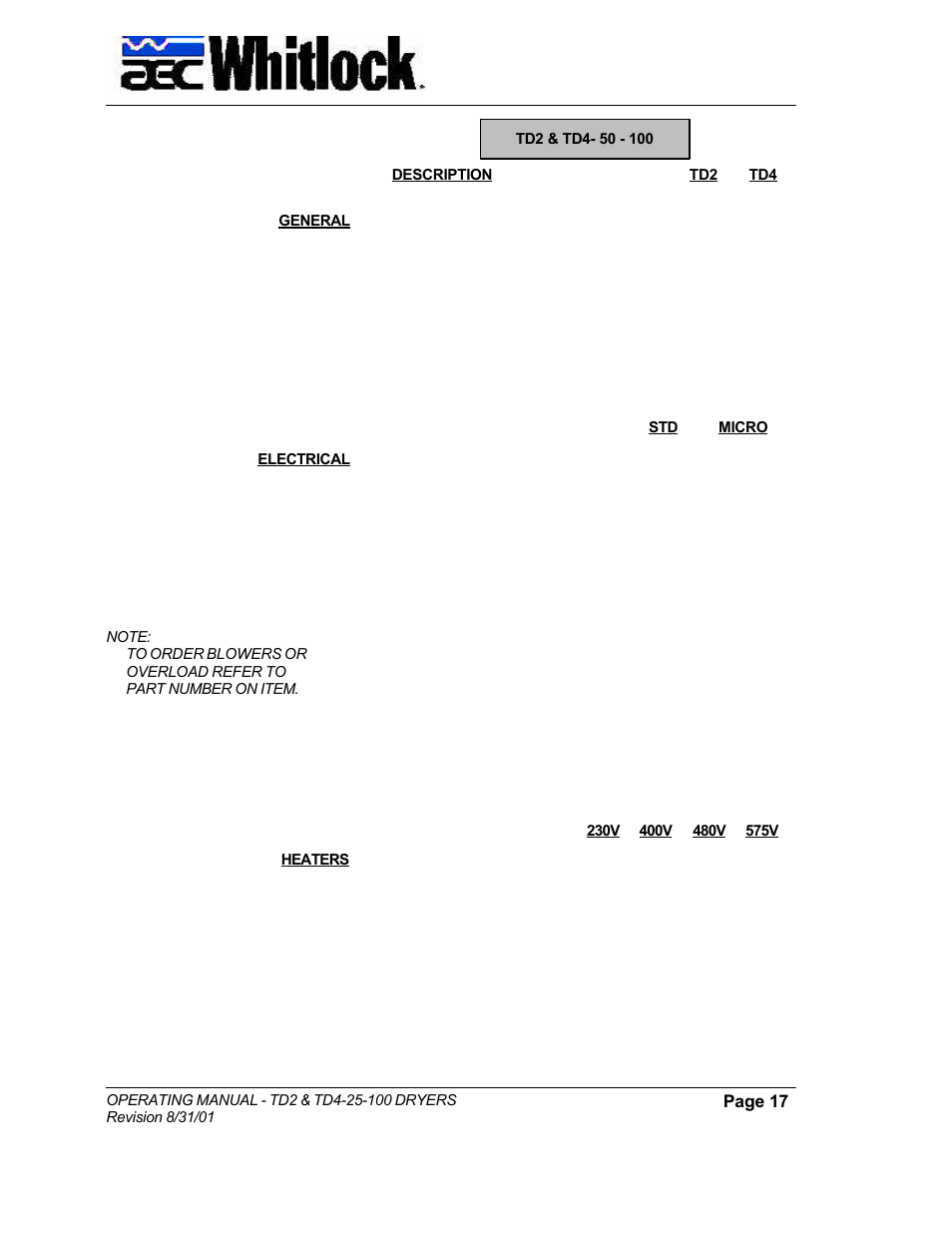 AEC TD Floor Mount Dryers User Manual | Page 17 / 20