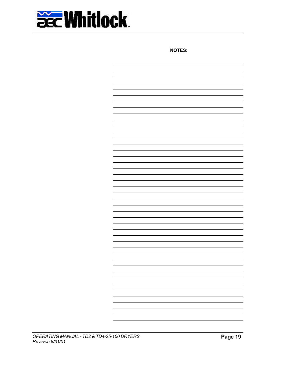 AEC TD Floor Mount Dryers User Manual | Page 19 / 20