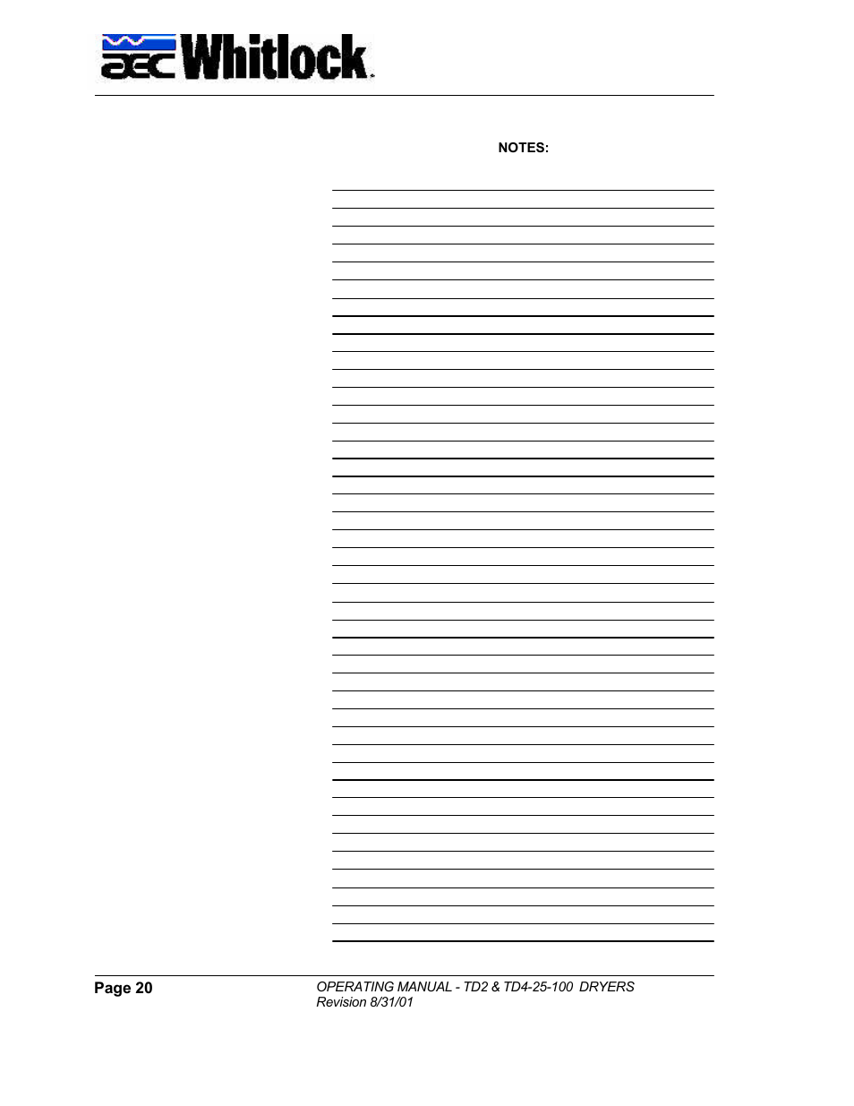 AEC TD Floor Mount Dryers User Manual | Page 20 / 20