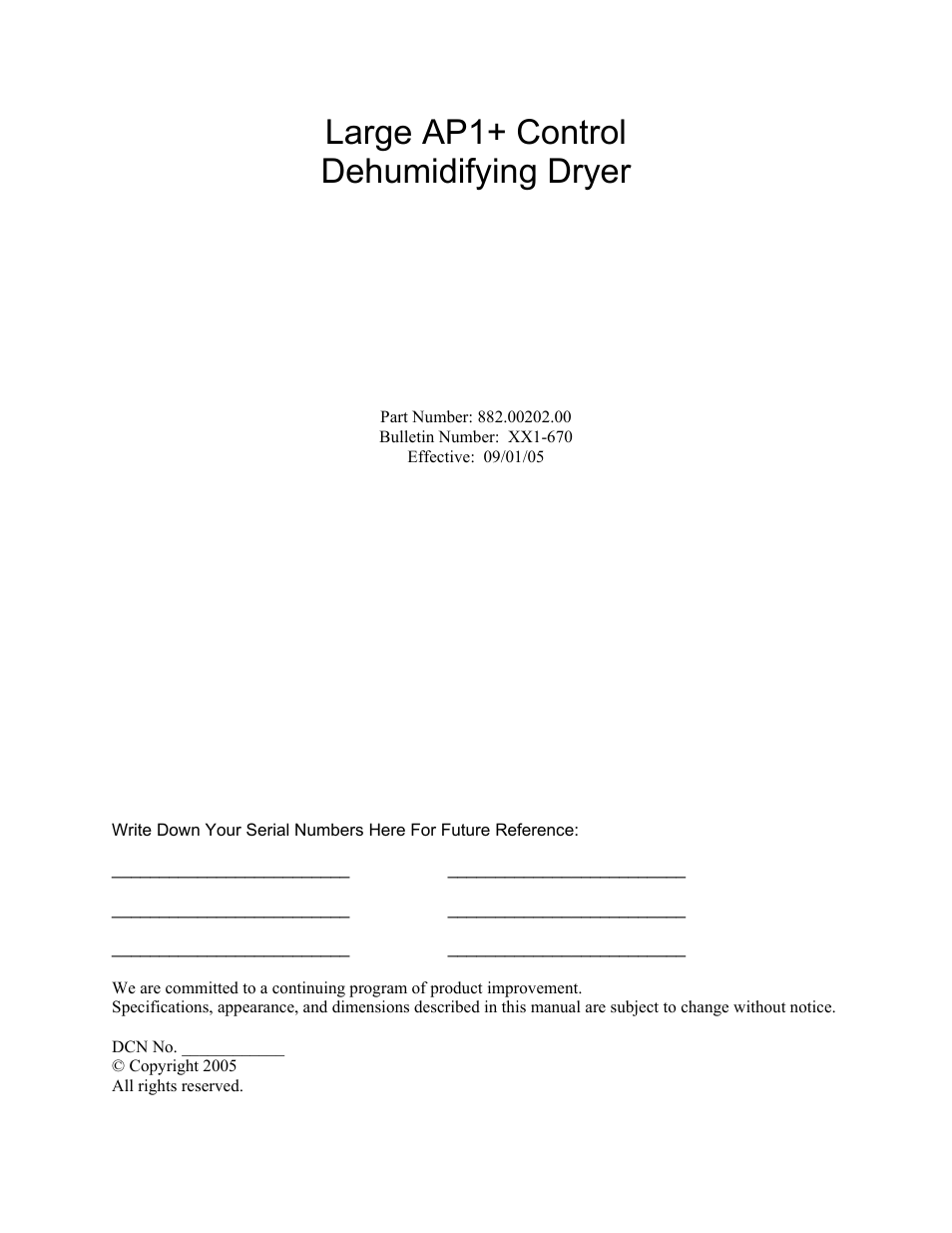 AEC AP Series Large Dehumidifying Dryer User Manual | 100 pages