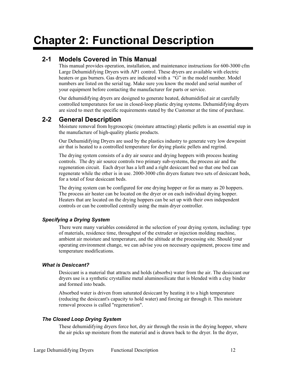 Chapter 2: functional description | AEC AP Series Large Dehumidifying Dryer User Manual | Page 13 / 100