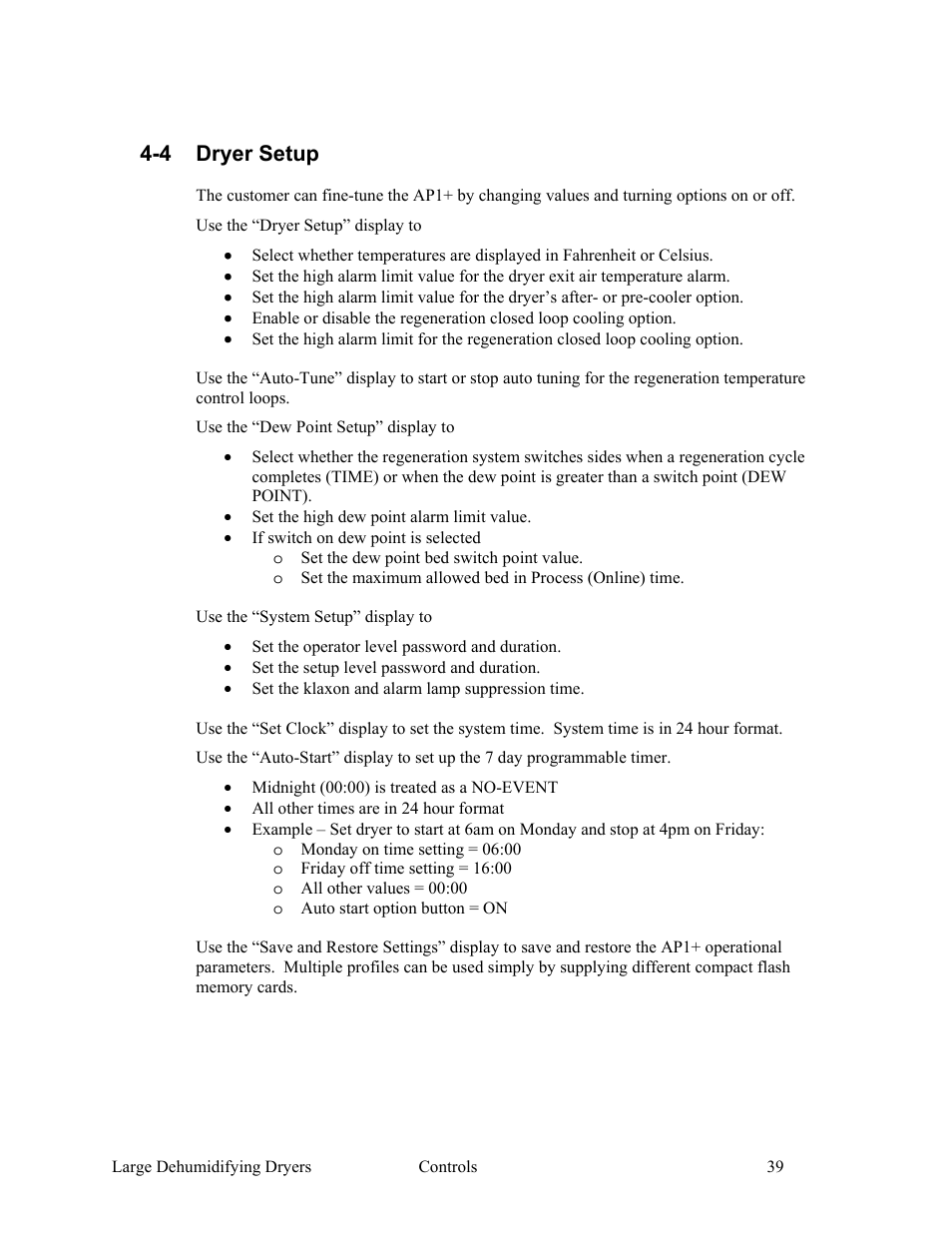 4 dryer setup | AEC AP Series Large Dehumidifying Dryer User Manual | Page 40 / 100