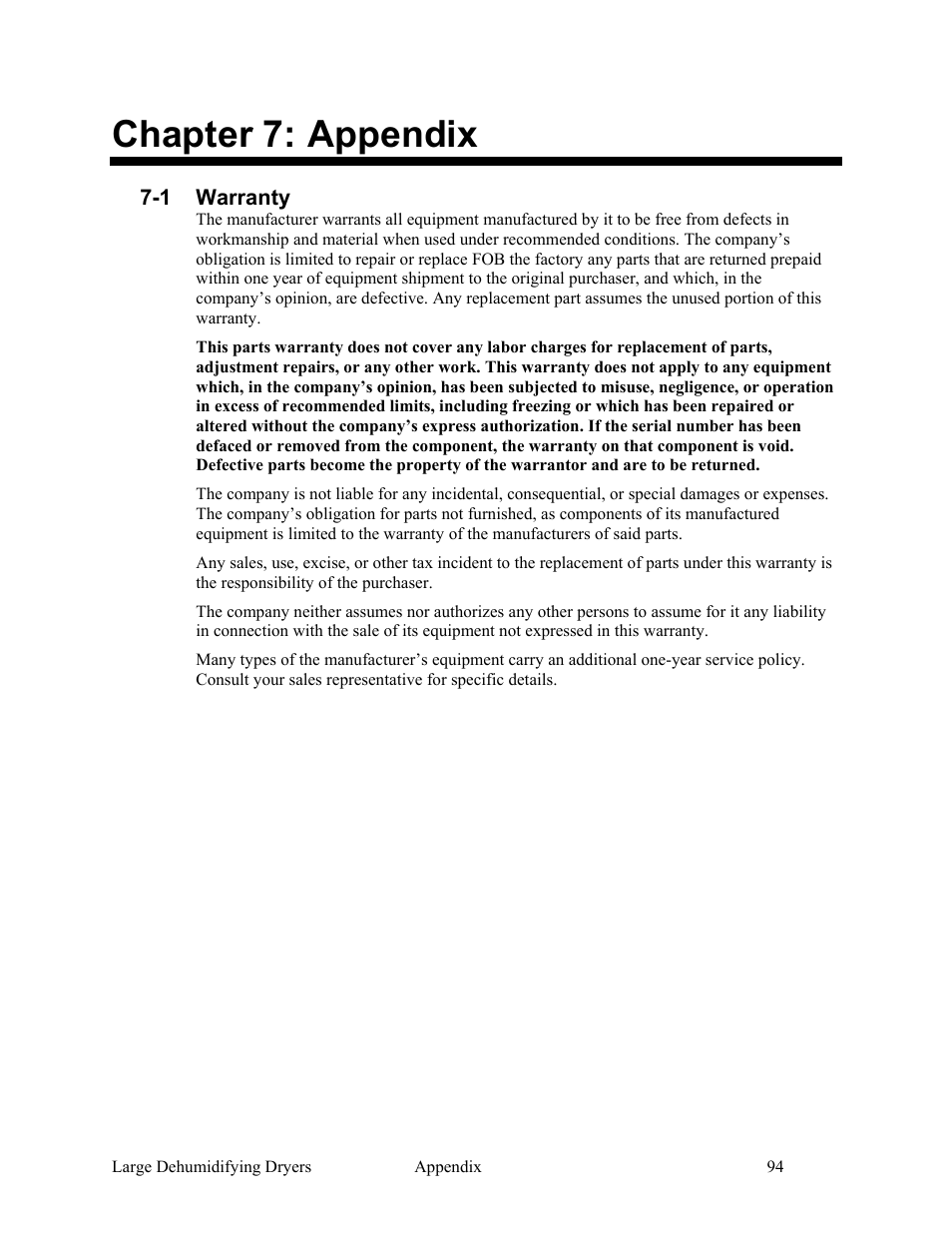 Chapter 7: appendix | AEC AP Series Large Dehumidifying Dryer User Manual | Page 95 / 100