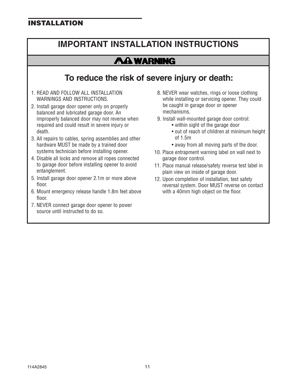 Important installation instructions | B&D N1134 User Manual | Page 11 / 32