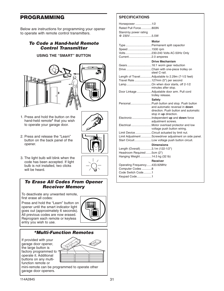 Programming, Multi-function remotes | B&D N1134 User Manual | Page 31 / 32