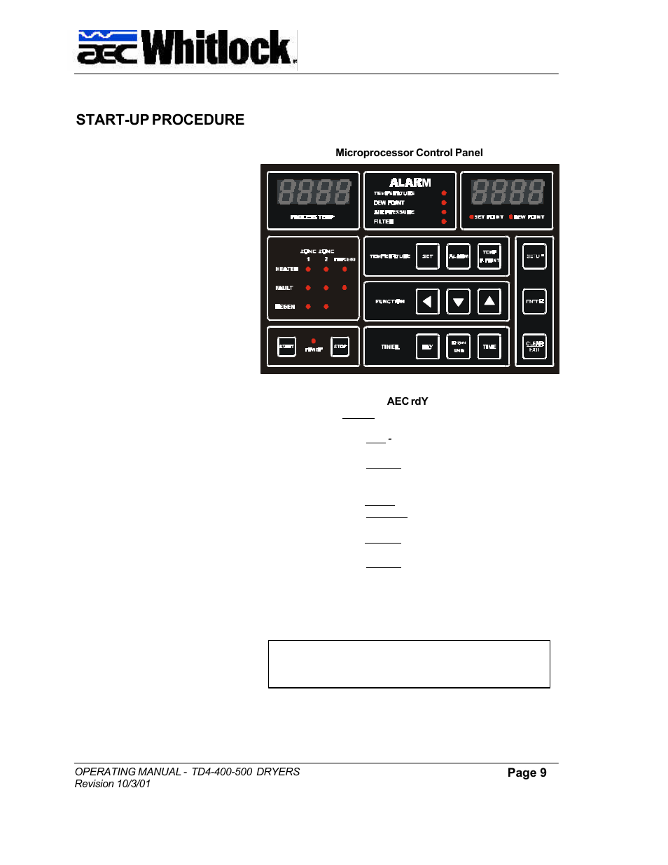 Start-up procedure | AEC TD4-400-500 Floor Mount Dryer User Manual | Page 10 / 18