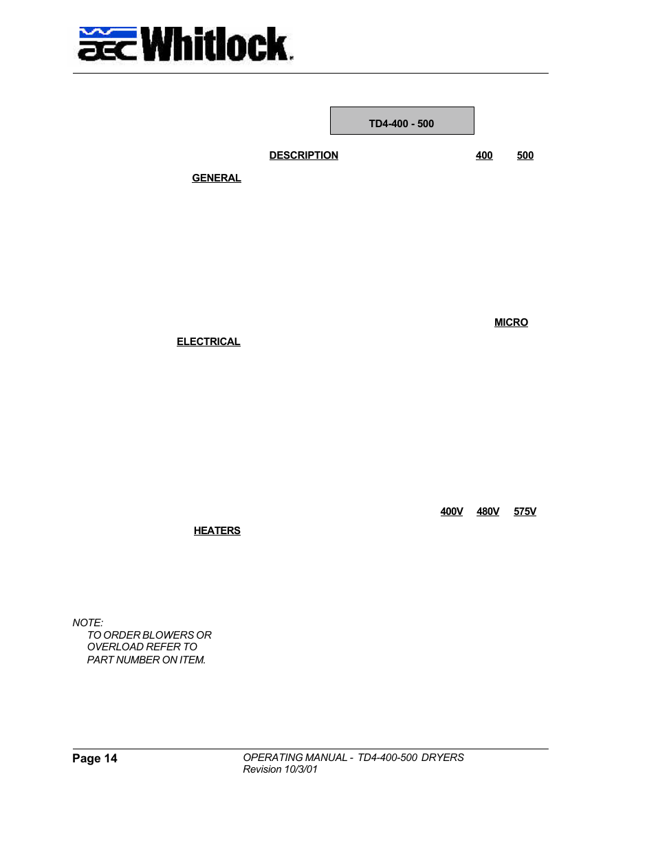 AEC TD4-400-500 Floor Mount Dryer User Manual | Page 15 / 18