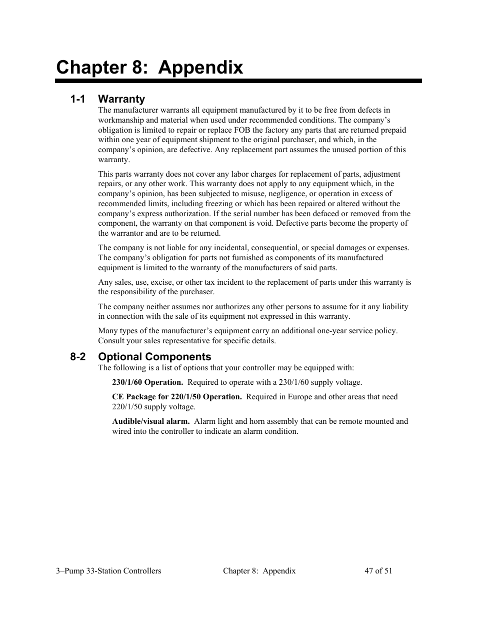 Chapter 8: appendix | AEC 3-Pump 33-Station Controllers User Manual | Page 48 / 52