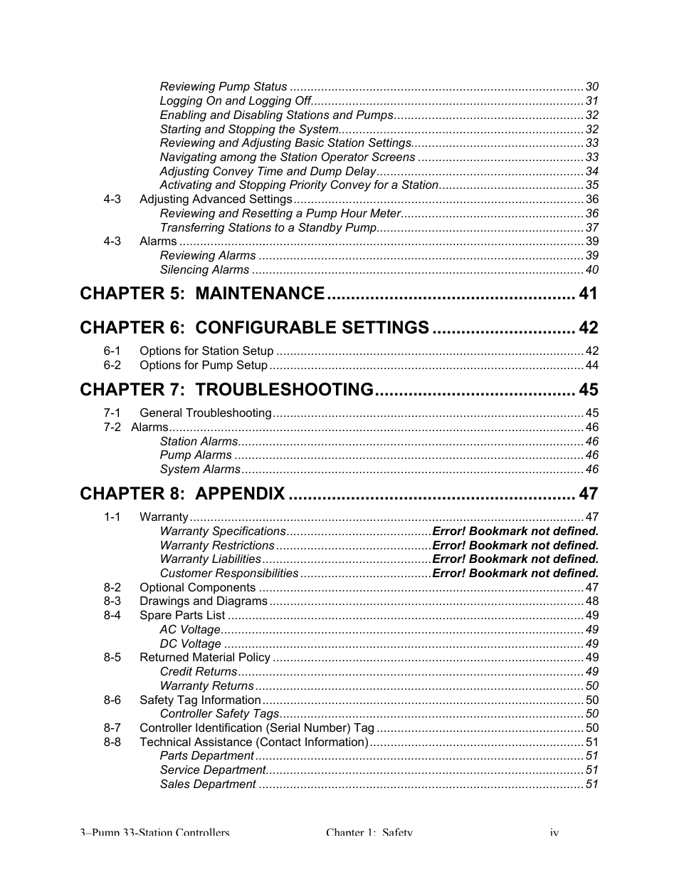 Chapter 7: troubleshooting, Chapter 8: appendix | AEC 3-Pump 33-Station Controllers User Manual | Page 5 / 52