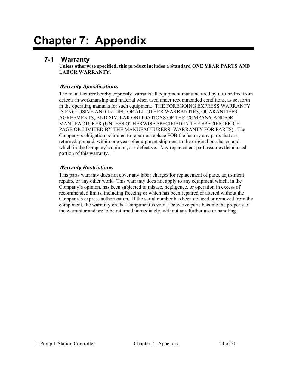 Chapter 7: appendix | AEC 1-Pump 1-Station Controller User Manual | Page 25 / 31