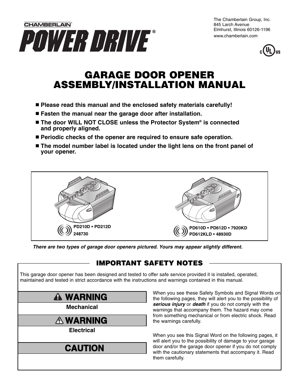 Chamberlain POWERDRIVE PD610D User Manual | 36 pages