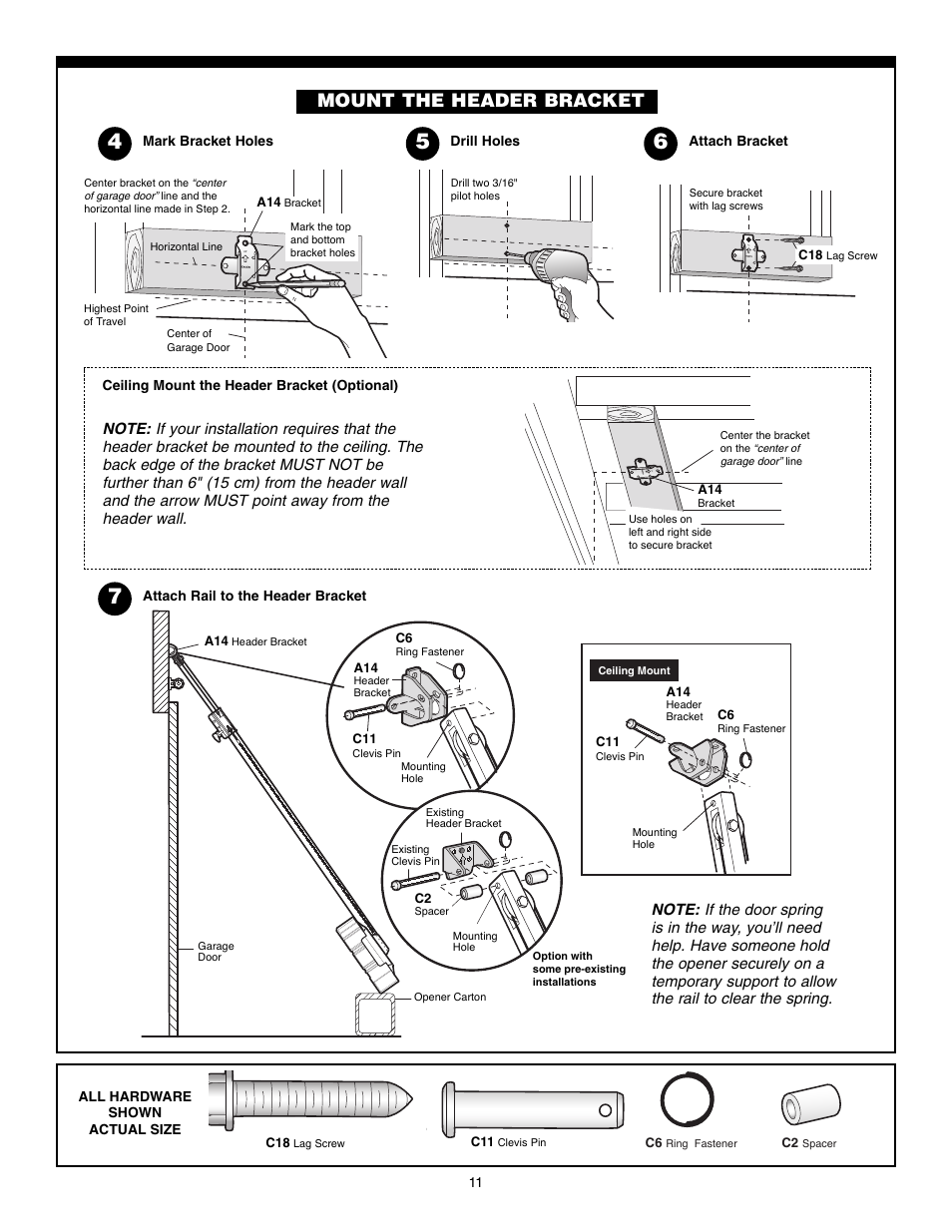 Mount the header bracket | Chamberlain POWERDRIVE PD610D User Manual | Page 11 / 36