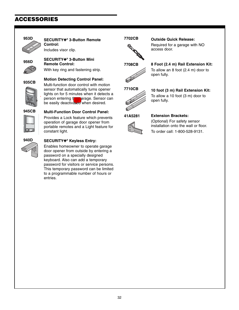 Accessories | Chamberlain POWERDRIVE PD610D User Manual | Page 32 / 36