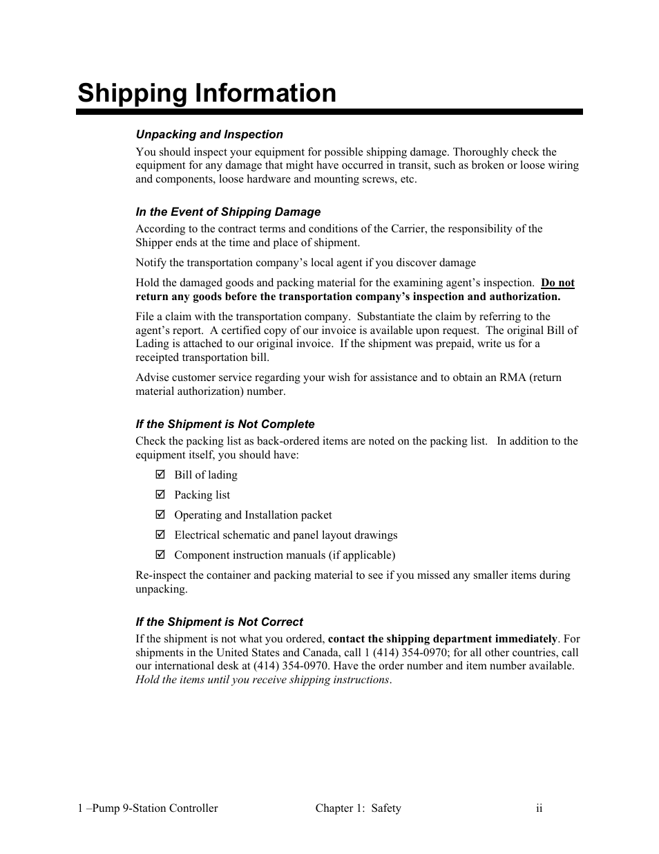 Shipping information | AEC 1-Pump 9-Station Controller User Manual | Page 3 / 39