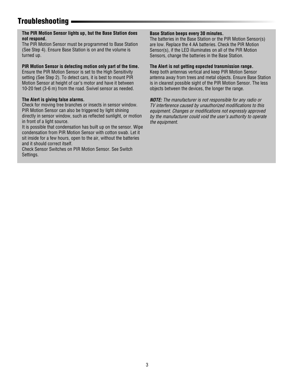 Troubleshooting | Chamberlain CWA2000C User Manual | Page 3 / 4
