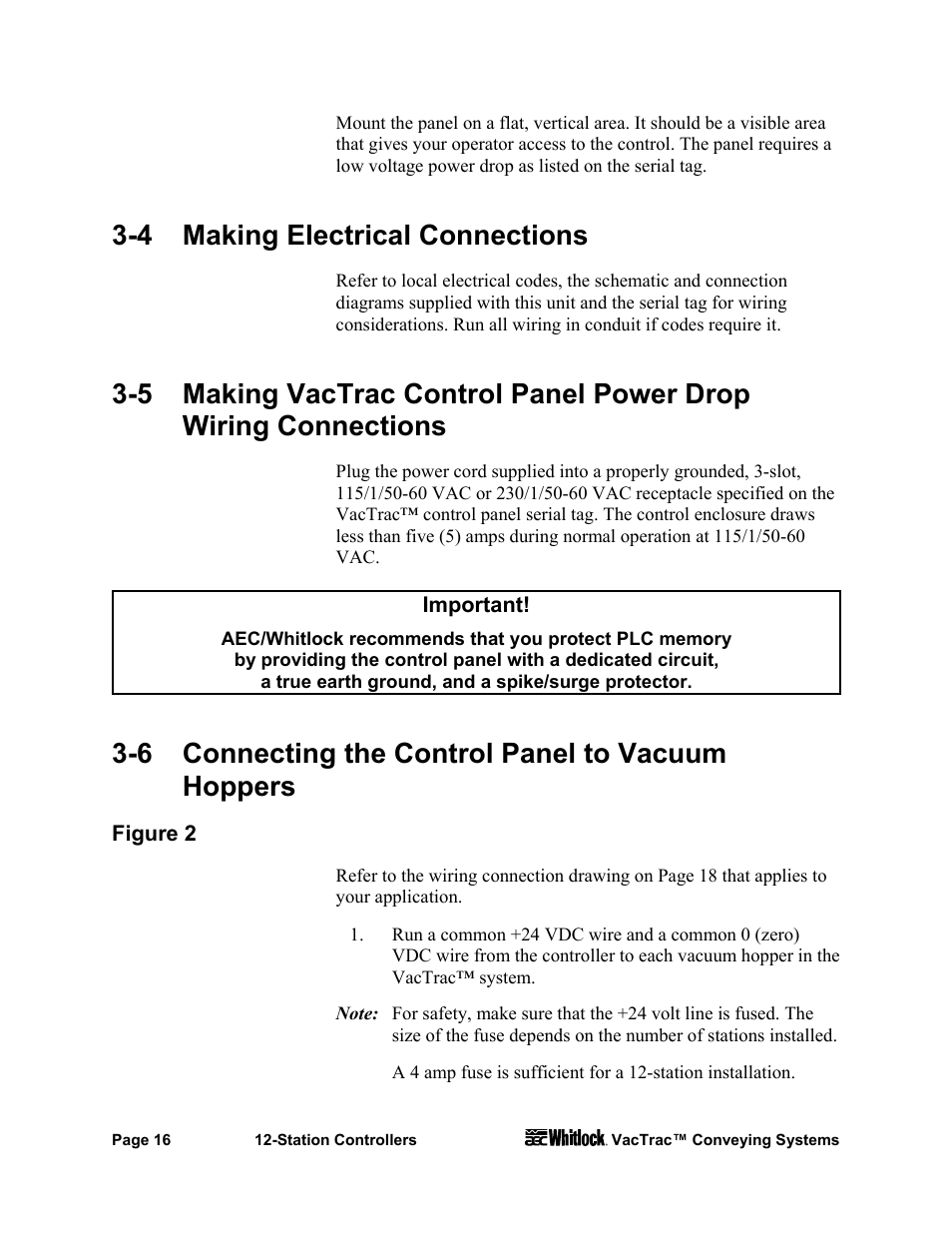 4 making electrical connections, 6 connecting the control panel to vacuum hoppers | AEC VacTrac Series Conveying Systems User Manual | Page 17 / 97