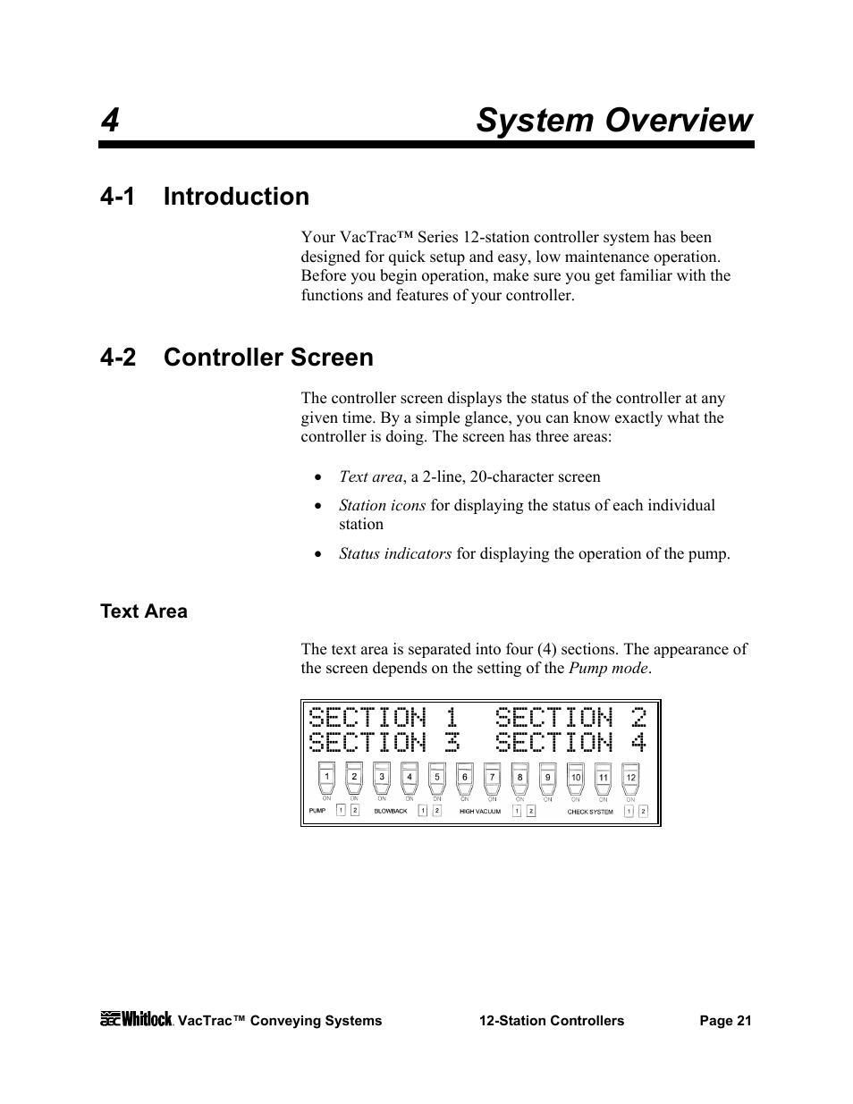 4system overview, 1 introduction, 2 controller screen | AEC VacTrac Series Conveying Systems User Manual | Page 22 / 97