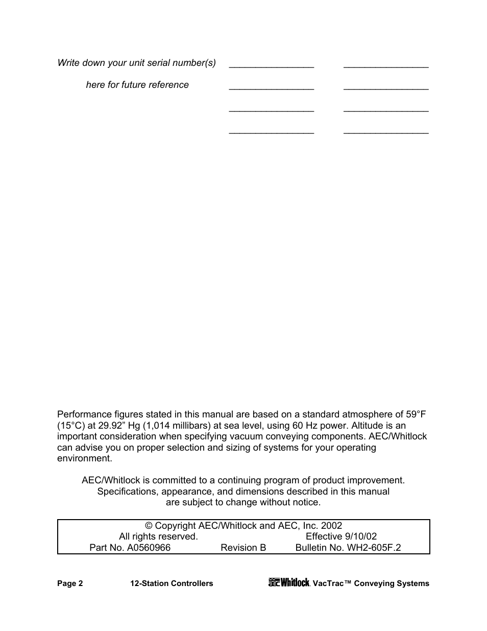 AEC VacTrac Series Conveying Systems User Manual | Page 3 / 97