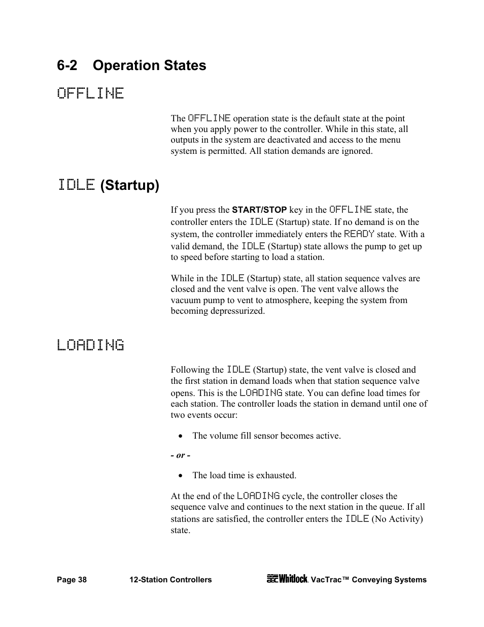 Offline, Idle, Loading | 2 operation states, Startup) | AEC VacTrac Series Conveying Systems User Manual | Page 39 / 97