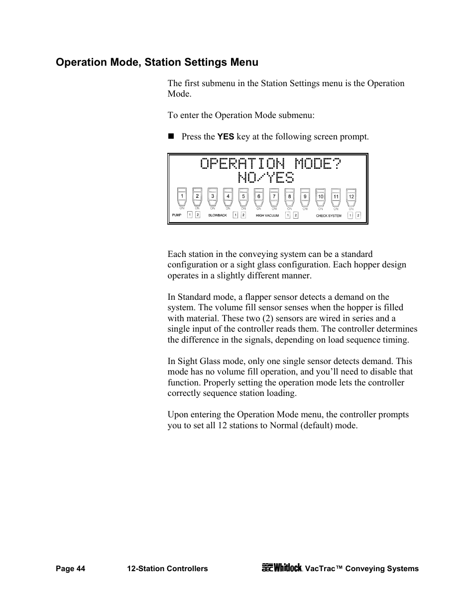 Operation mode? no/yes | AEC VacTrac Series Conveying Systems User Manual | Page 45 / 97