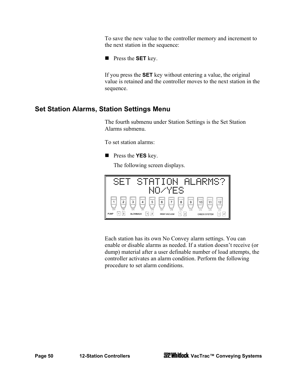 Set station alarms? no/yes | AEC VacTrac Series Conveying Systems User Manual | Page 51 / 97