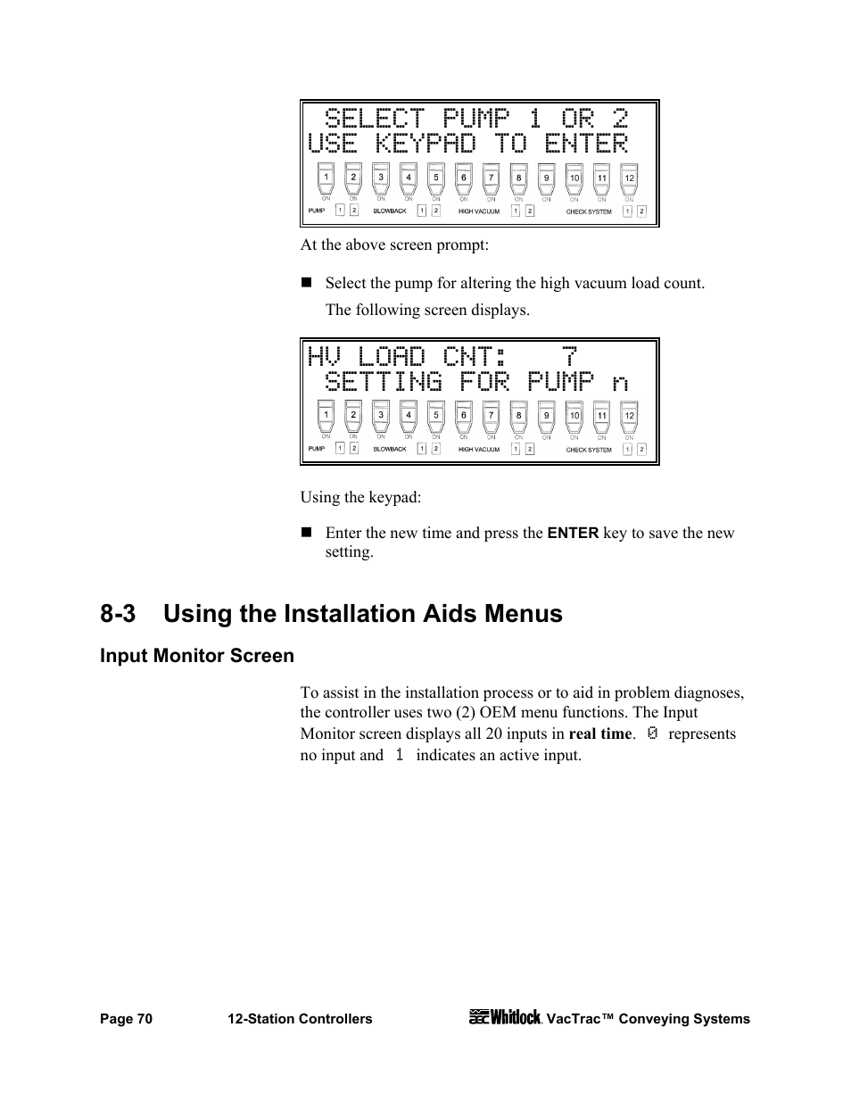 3 using the installation aids menus | AEC VacTrac Series Conveying Systems User Manual | Page 71 / 97