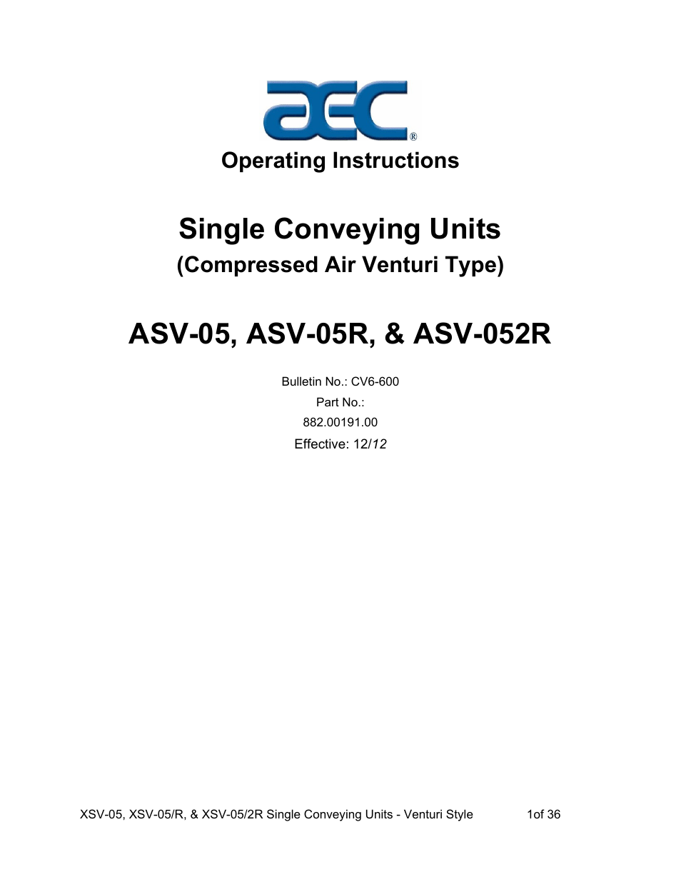 AEC Single Conveying Units User Manual | 37 pages