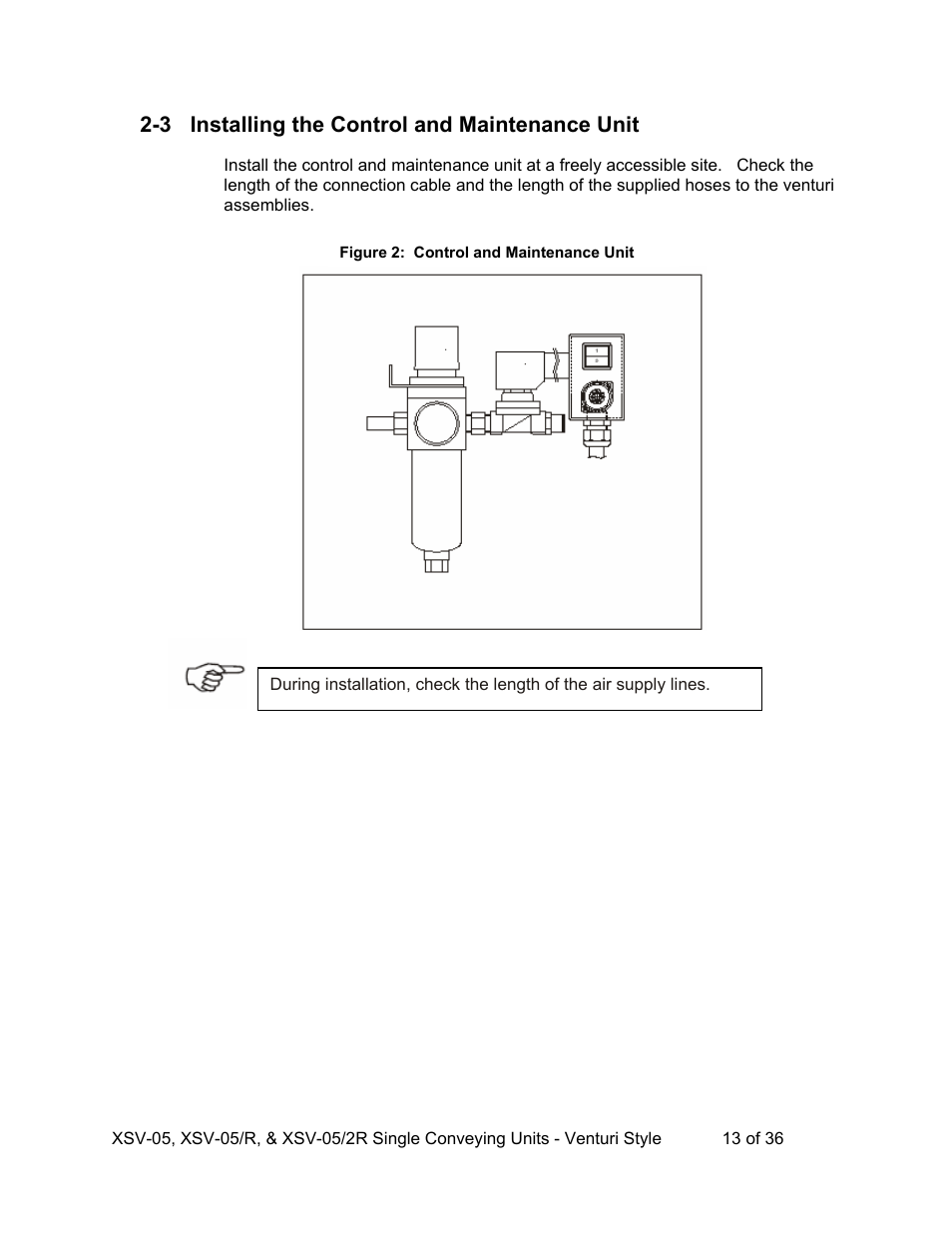 3 installing the control and maintenance unit | AEC Single Conveying Units User Manual | Page 14 / 37